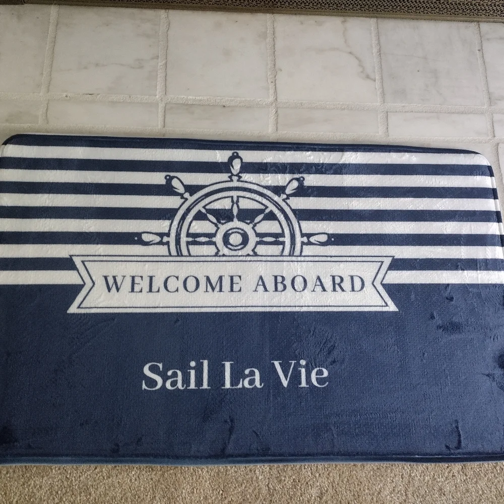 Nautical Welcome Aboard Mat - Blue and White